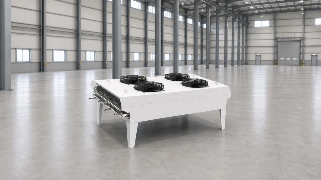 VANTHEX horizontal dry coolers in a factory production hall