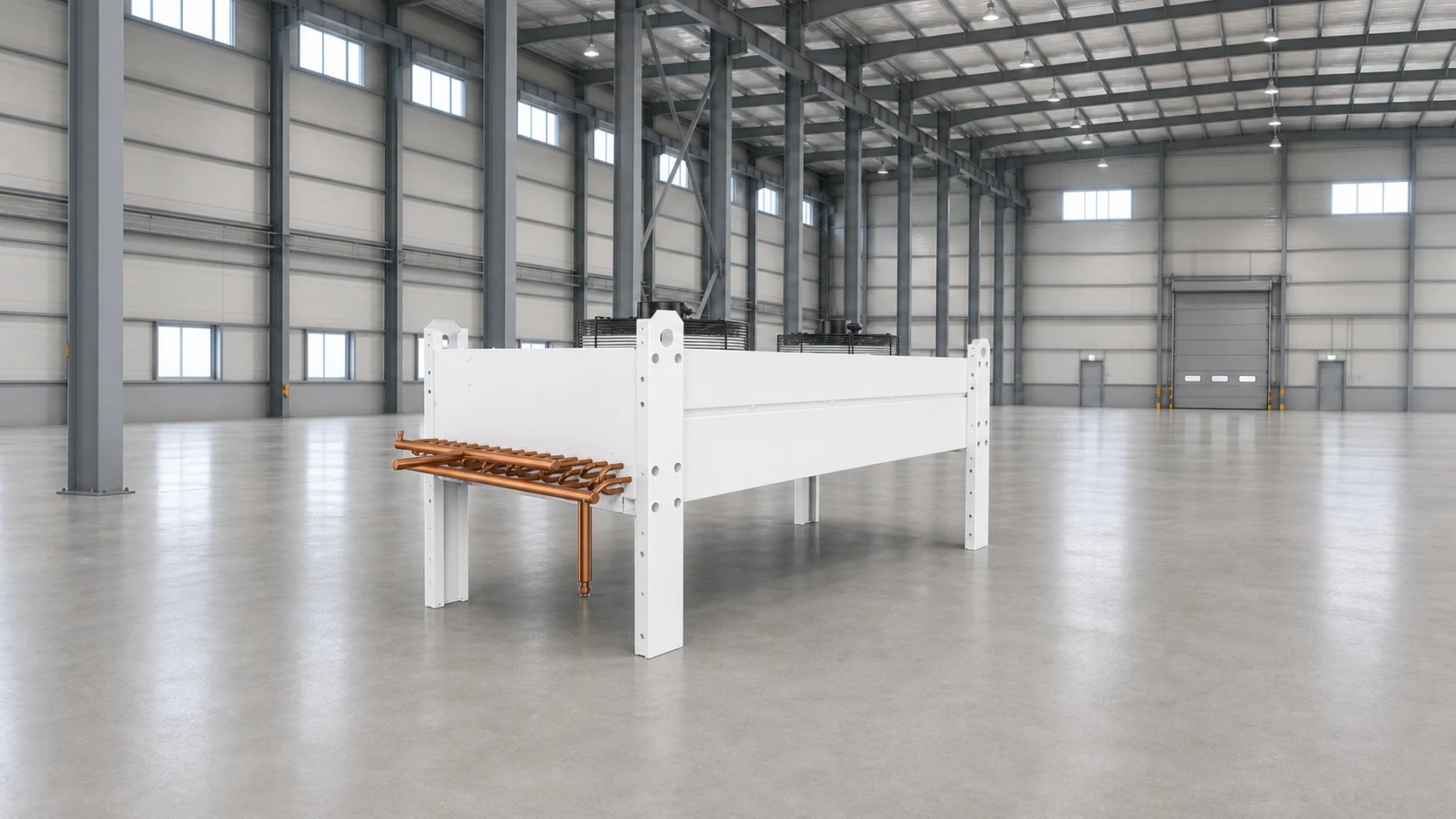 Compact horizontal dry cooler unit prepared for rooftop duty