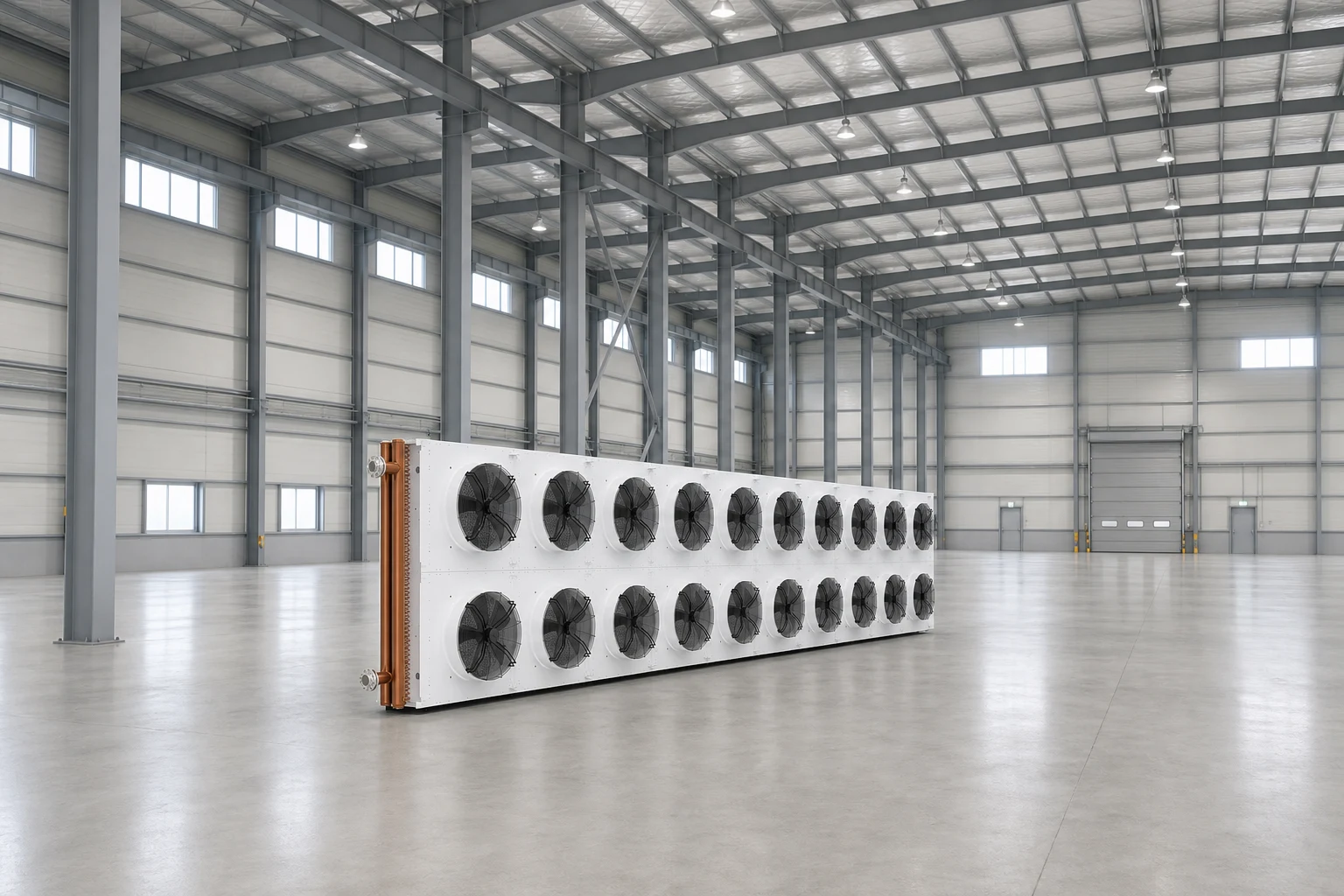 Horizontal dry cooler array for industrial heat rejection