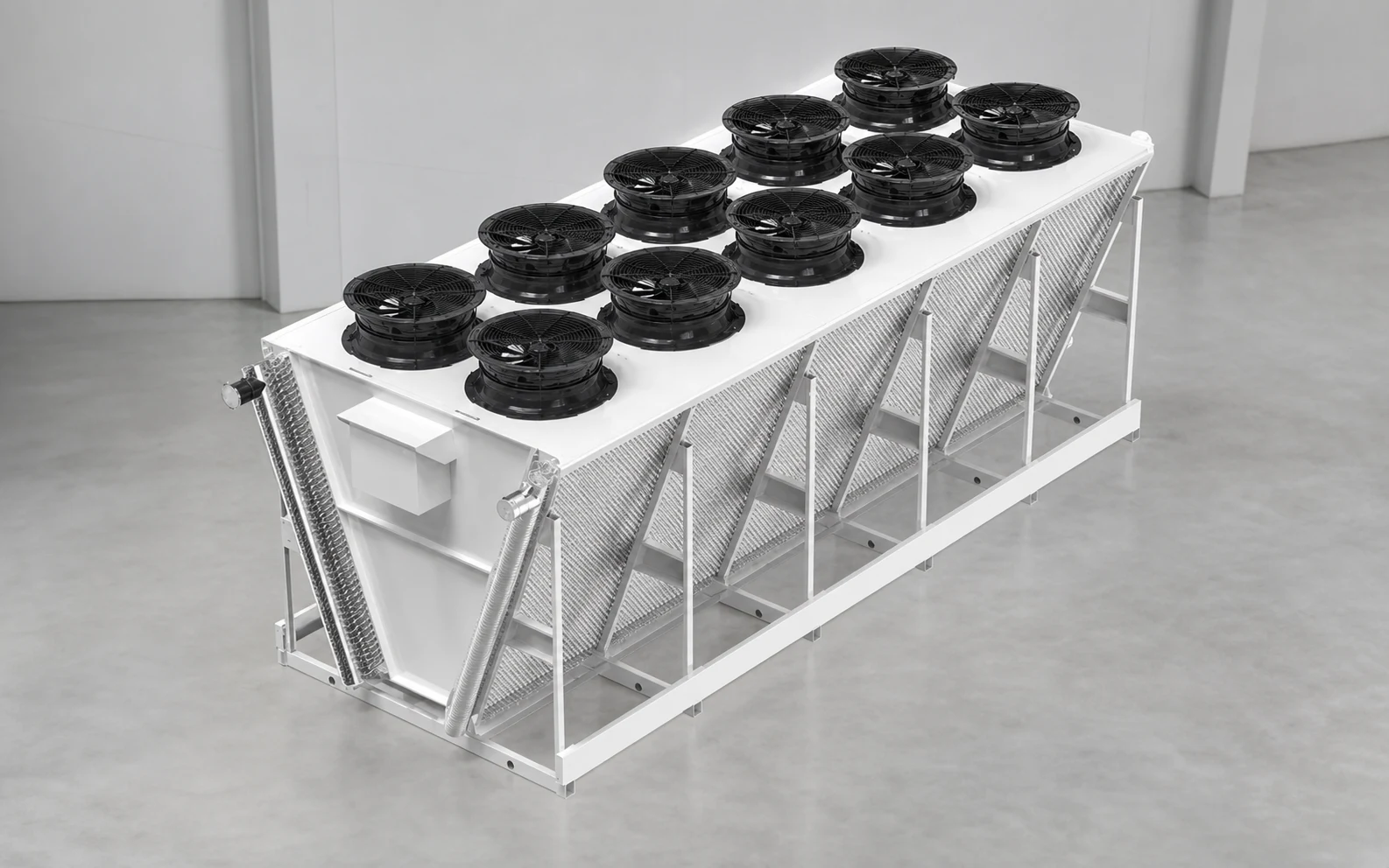 V-type dry cooler array prepared for industrial heat rejection duty